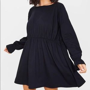 Long Sleeve Frill Cotton Elastane Cuff Smock Dress